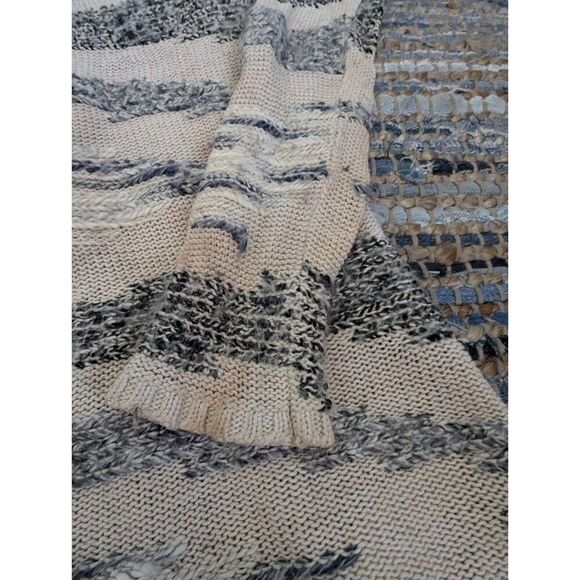 Cardigan Sweater Wool Mohair Blend M Open Knit Multicolor Cream Grey Lagenlook - Picture 7 of 11